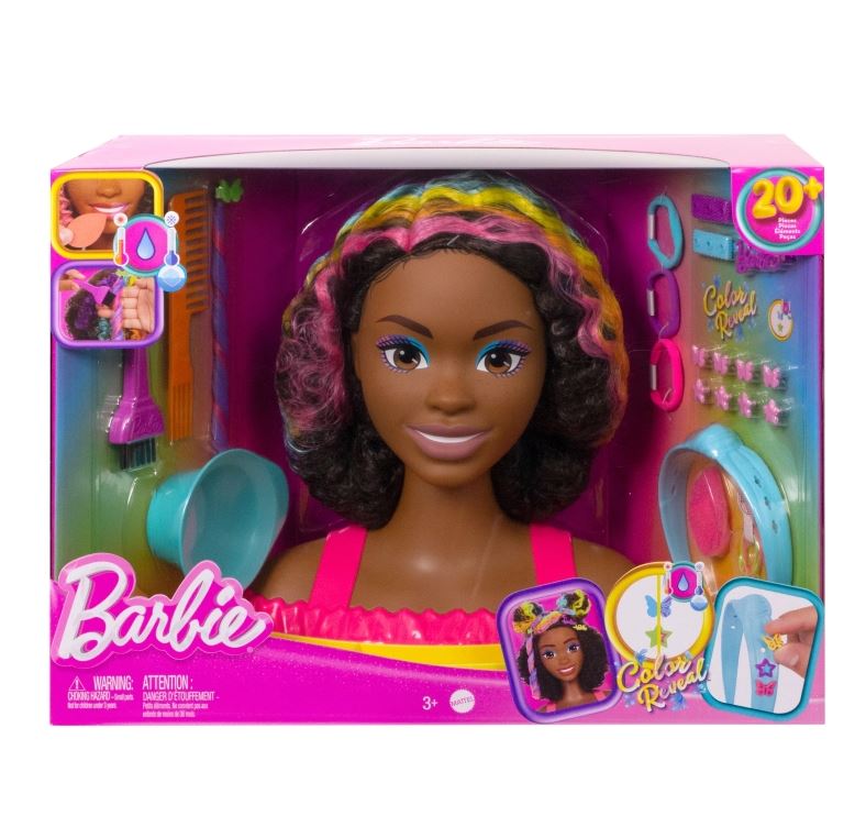 Barbie głowa do stylizacji neonowa kręcone włosy