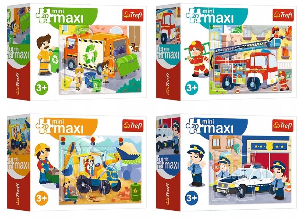 PUZZLE miniMAXI 20 Wóz strażacki,śmieciarka. 56013