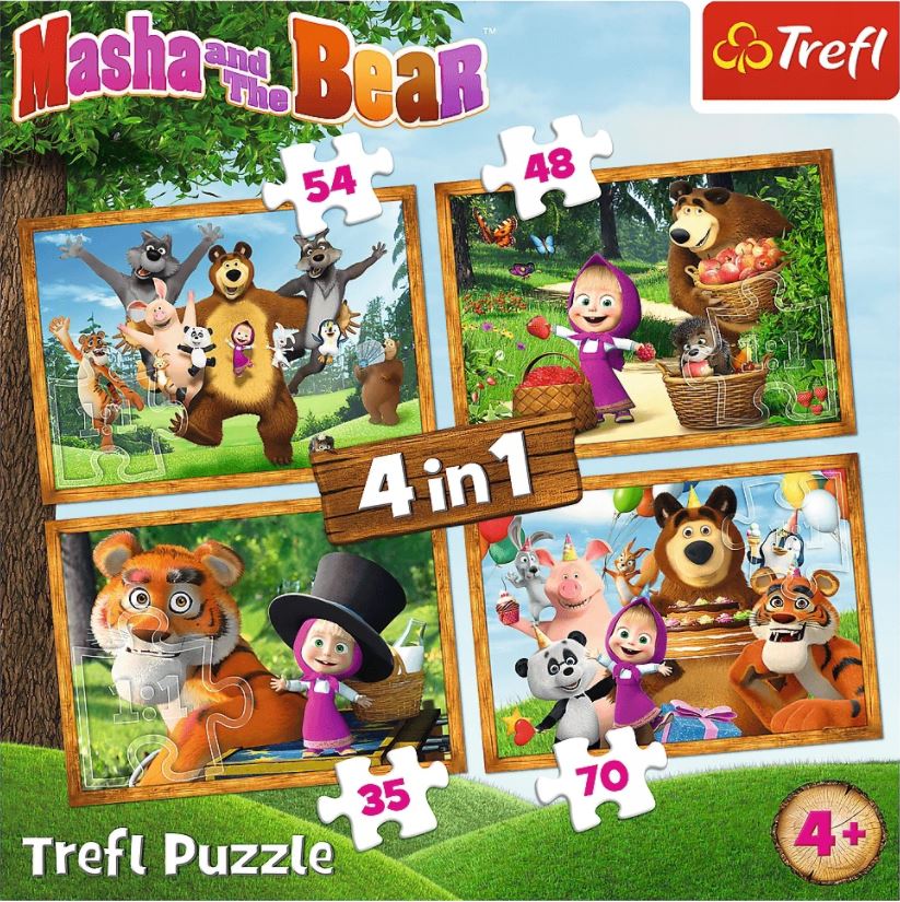 PUZZLE 4w1 Leśne przygody Maszy 34329