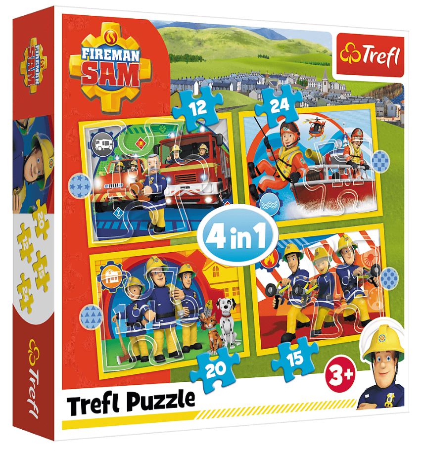 PUZZLE 4w1 Pomocny Strażak Sam 12/15/20/24 34373