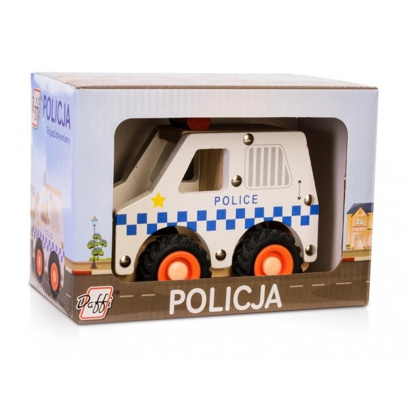 Drewniane auto z oponami Policja D-134 41349