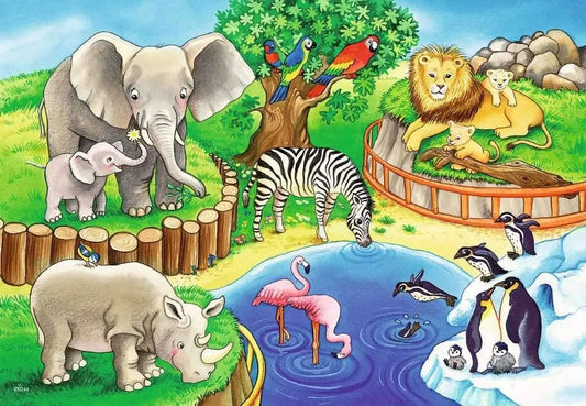 RAVENSBURGER Puzzle Zwierzęta w ZOO 2x12 elementów 076024