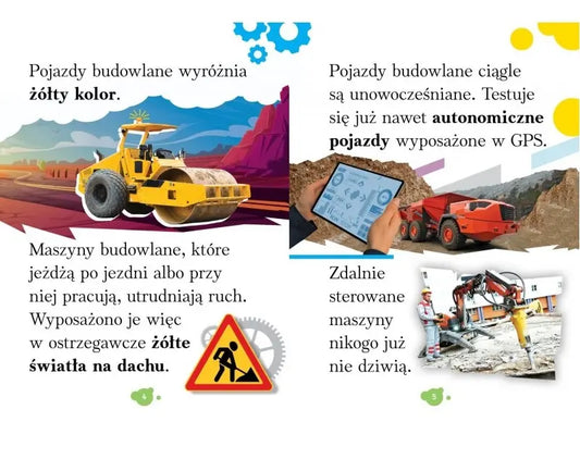 Wyrazy i zdania do nauki czytania. Pojazdy budowlane. Ciekawostki dla dzieci