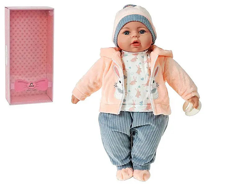 Lalka bobas 45cm śpiewa i mówi po polsku ze wzorkiem zajączka