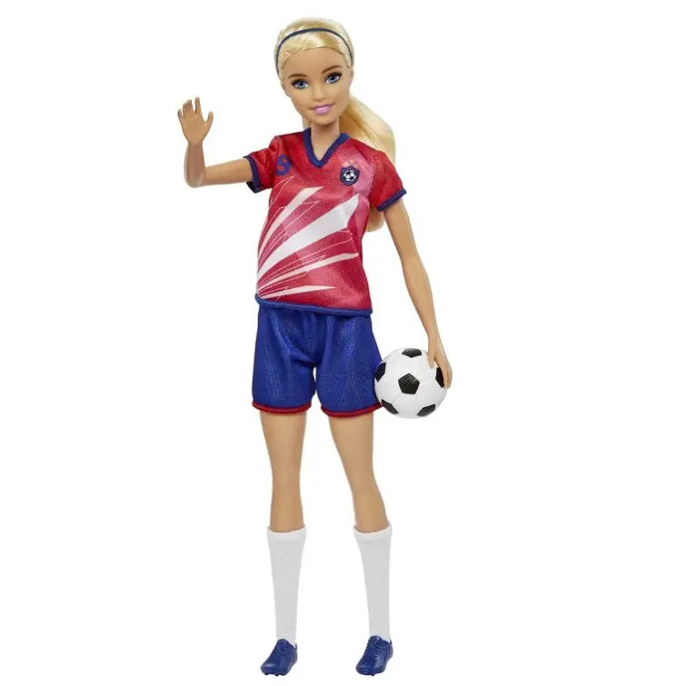 Barbie lalka piłkarka czerwona