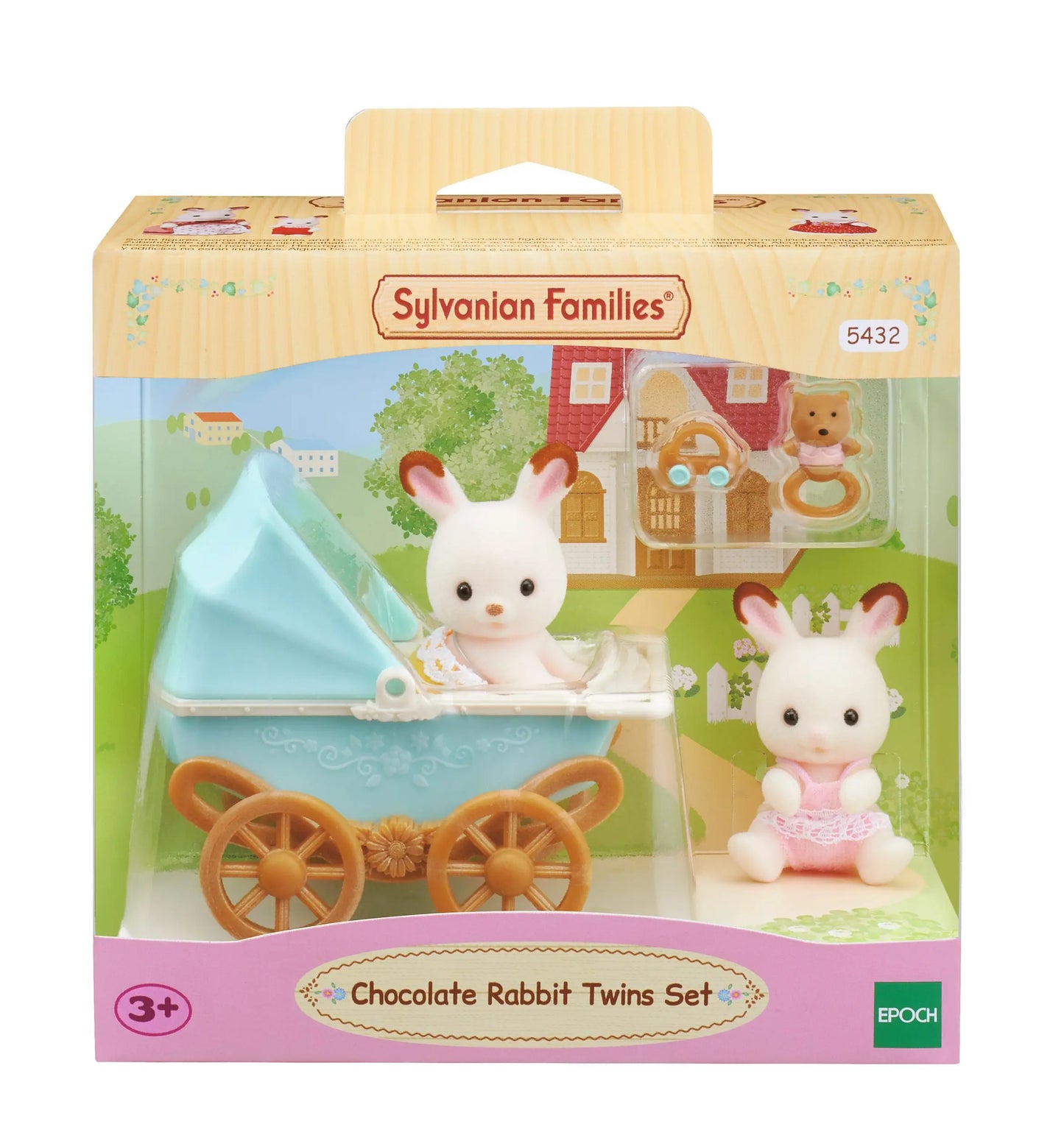 Sylvanian zestaw z bliźniakami królików z czekoladowymi uszkami i wózek dziecięcy