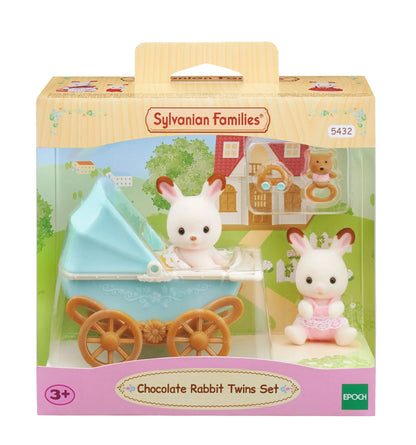Sylvanian zestaw z bliźniakami królików z czekoladowymi uszkami i wózek dziecięcy