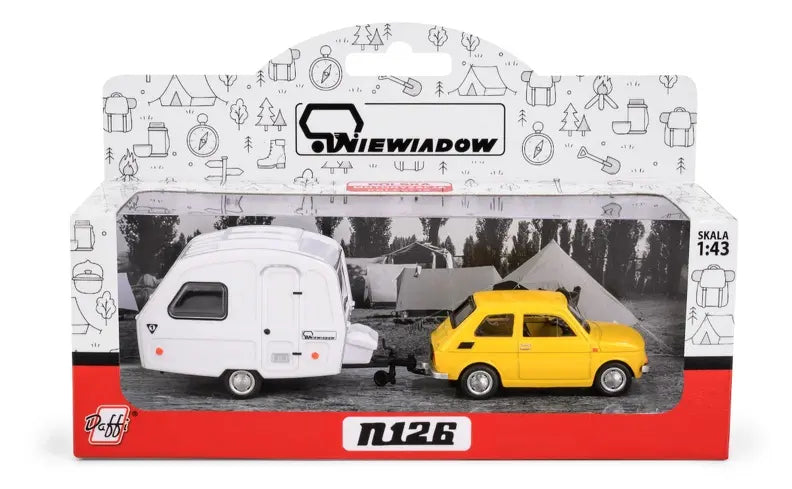 Fiat 126p żółty + przyczepa kempingowa Niewiadów K-607