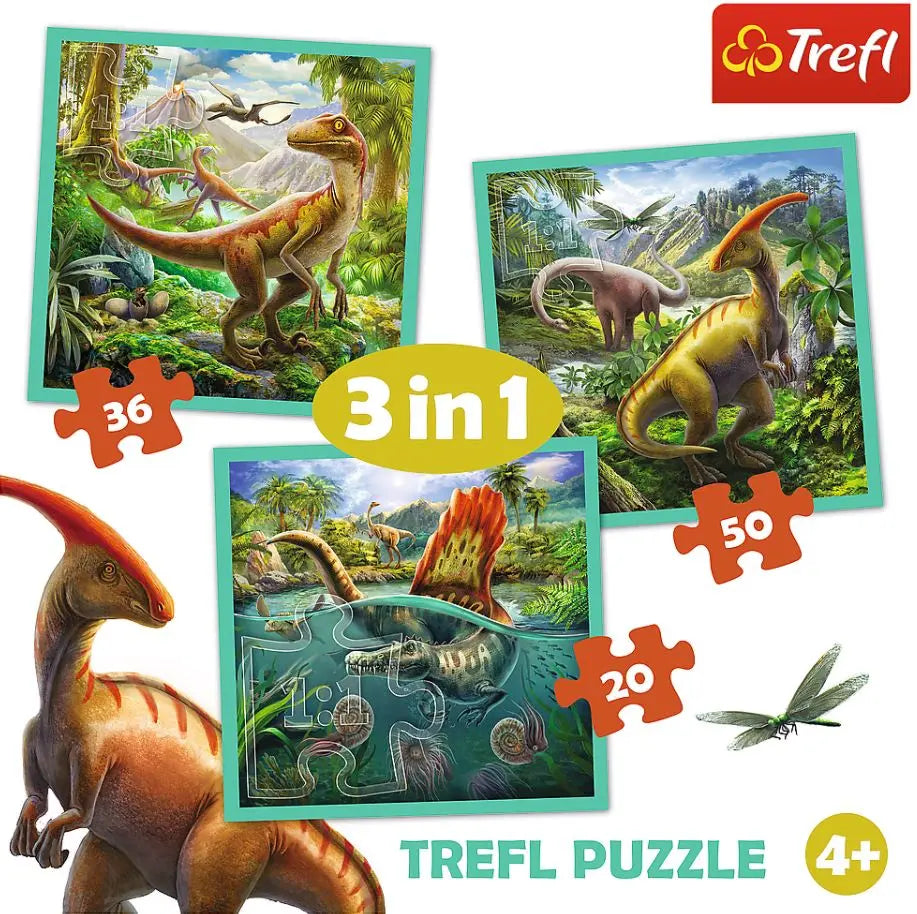 PUZZLE 3w1 Niezwykły świat dinozaurów