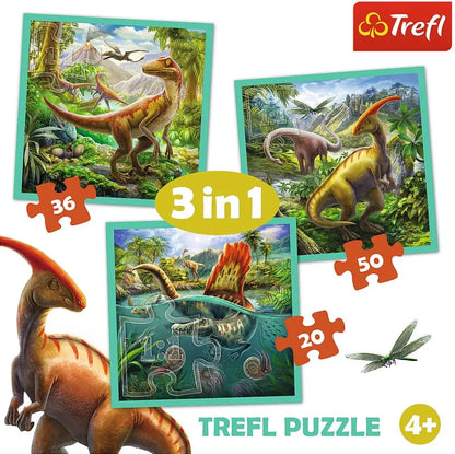 PUZZLE 3w1 Niezwykły świat dinozaurów