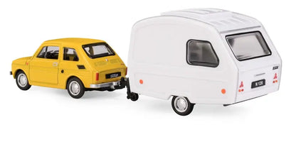 Fiat 126p żółty + przyczepa kempingowa Niewiadów K-607