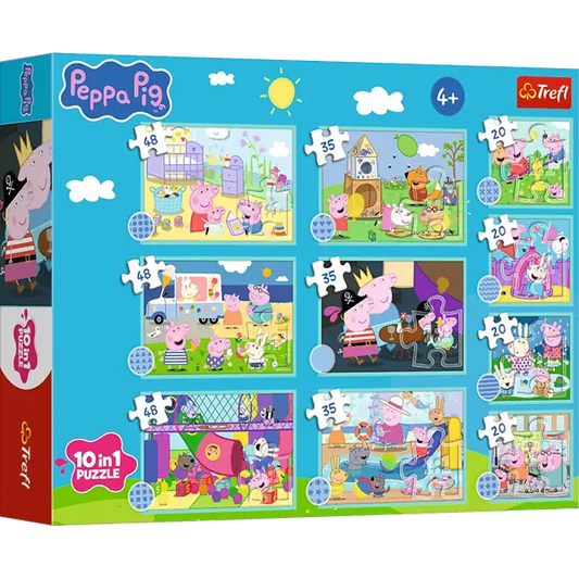 Puzzle Świnka Peppa 10w1 Zabawny świat Peppy