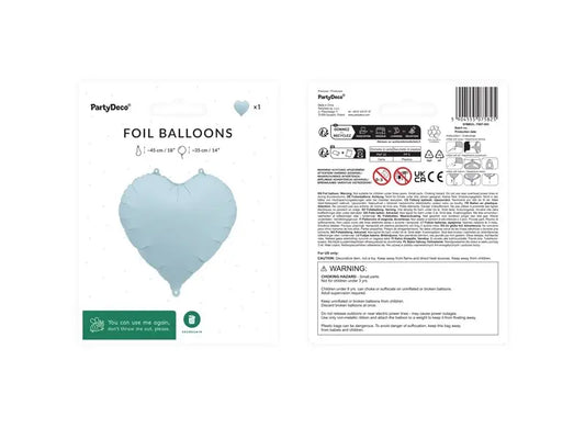 Balon foliowy Serce mglisty niebieski 45 cm