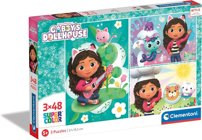 Puzzle 3x48 super kolor domek gabby