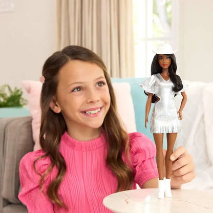 Barbie lalka kowbojka w brokatowej sukience
