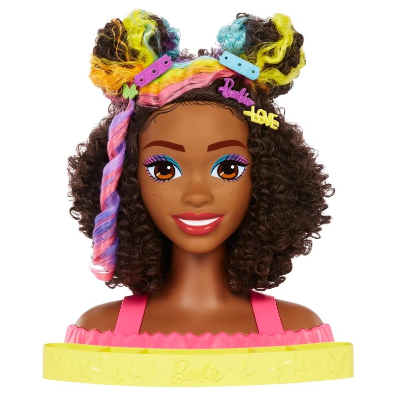 Barbie głowa do stylizacji neonowa kręcone włosy