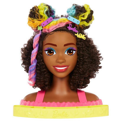 Barbie głowa do stylizacji neonowa kręcone włosy