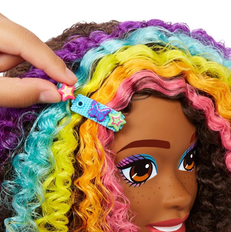 Barbie głowa do stylizacji neonowa kręcone włosy