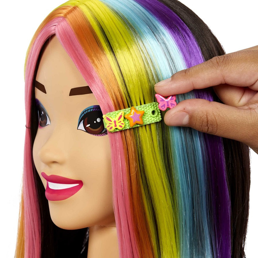 Barbie głowa do styli.neon czarne włosy HMD81