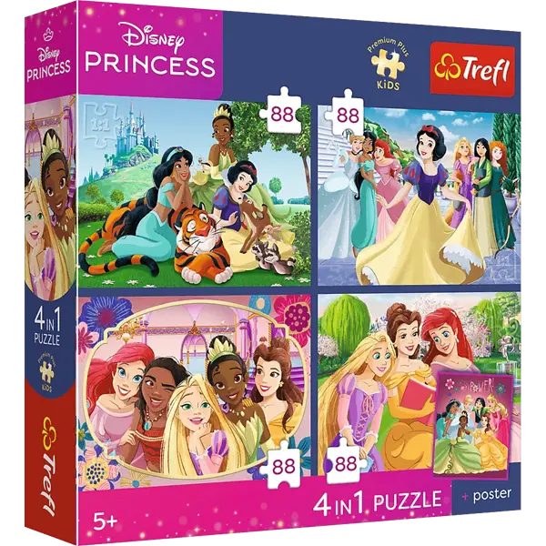 Puzzle Premium Plus Kids, Disney 4 x 88 el. Romantyczne księżniczki