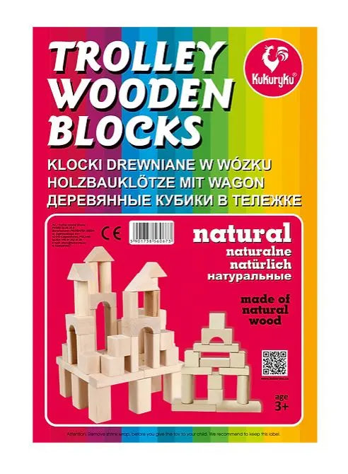 Klocki drewniane naturalne w wózku