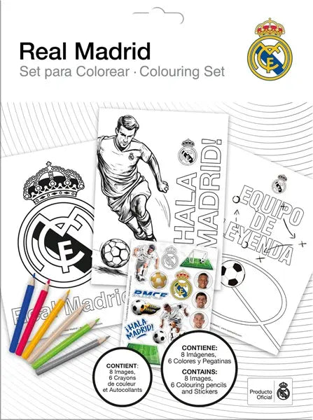 Zestaw do kolorowania Real Madrid - 6 kredek + naklejek + 8 kartek