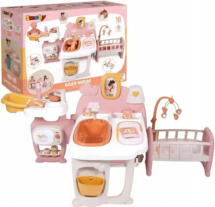 Baby nurse kącik opiekunki dla lalki 42 cm domek + akcesoria