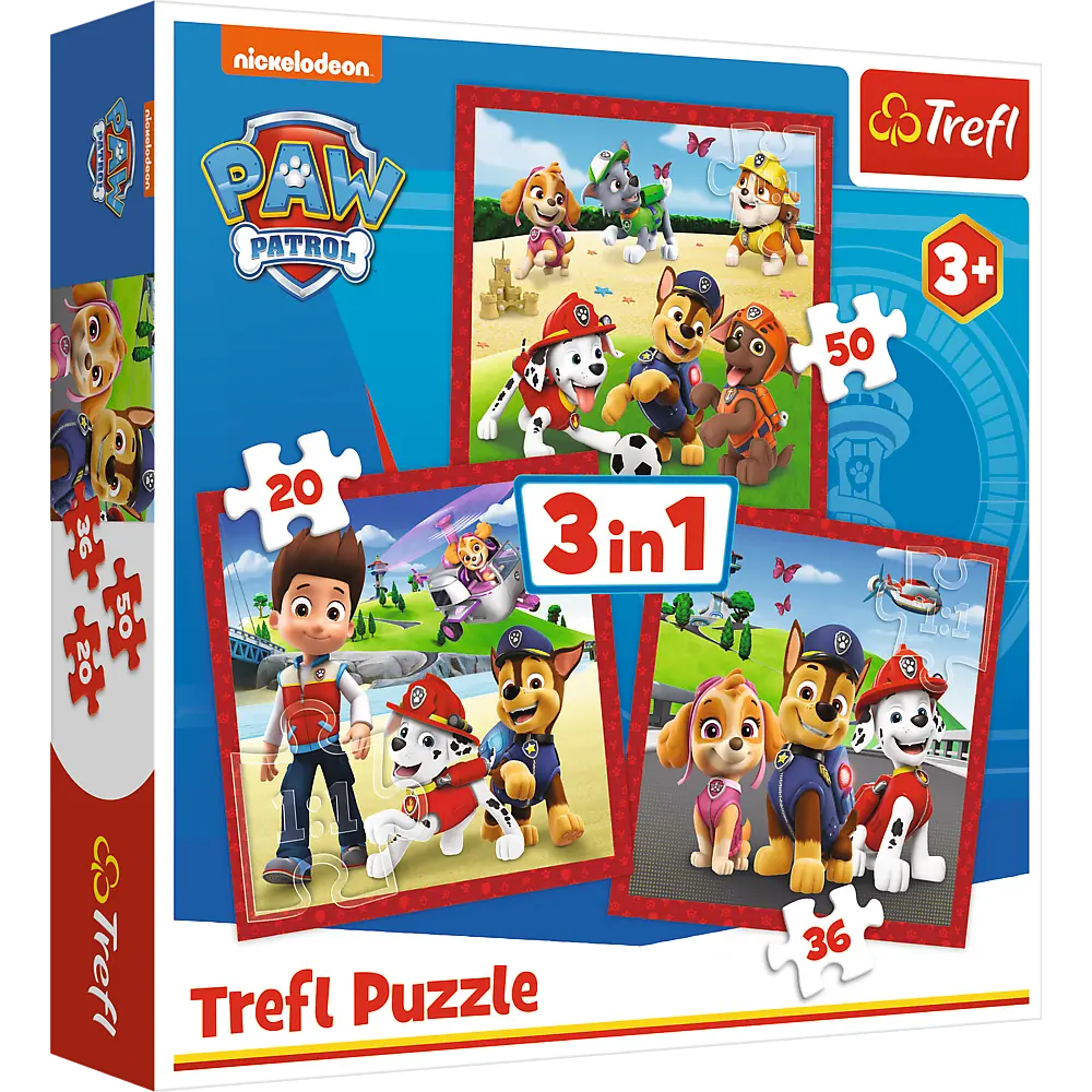 Puzzle 3w1 wesołe pieski z psiego patrolu