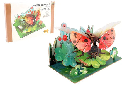 Puzzle drewniane 3D Biedronka w kwiatach 12572