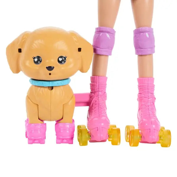 Barbie lalka i piesek na wrotkach