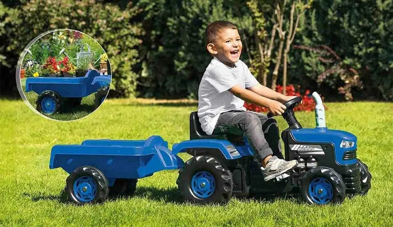 Traktor na pedały z przyczepą niebieski