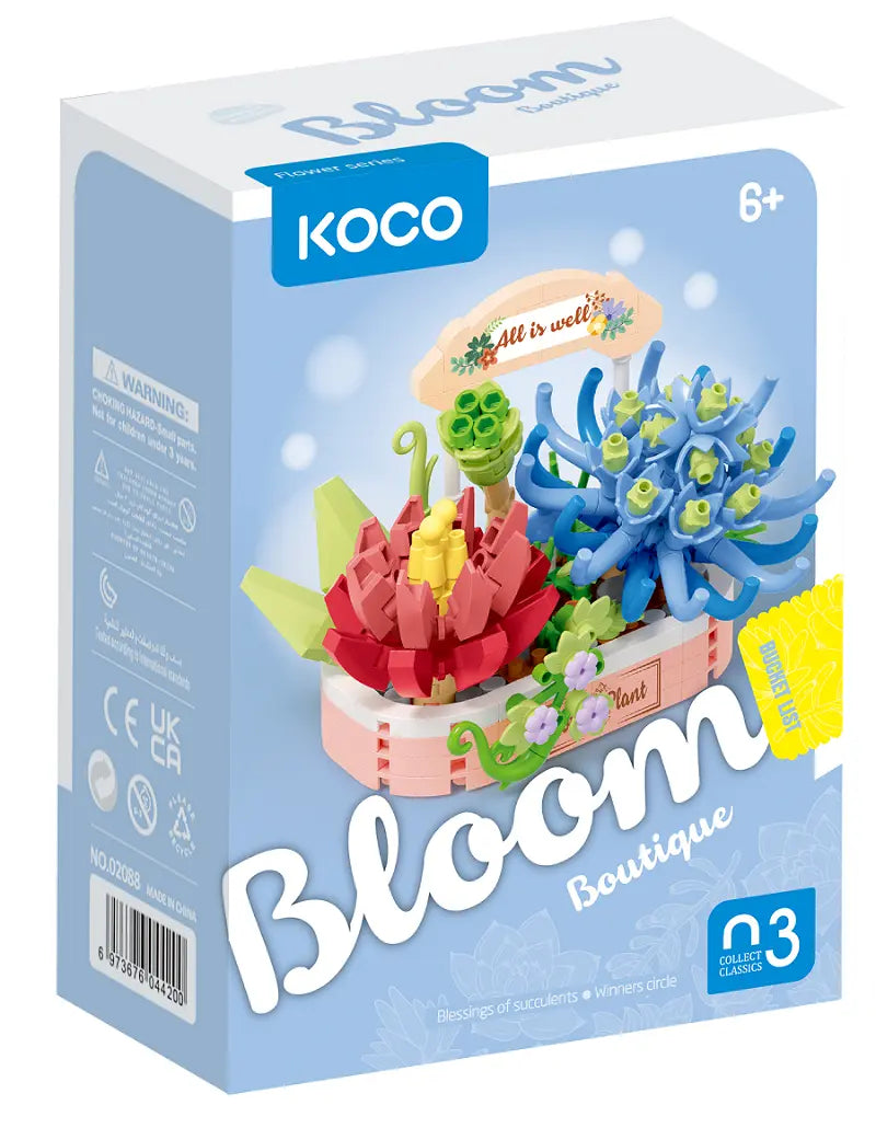 Klocki koco sukulenty doniczka niebieska 271 elementów