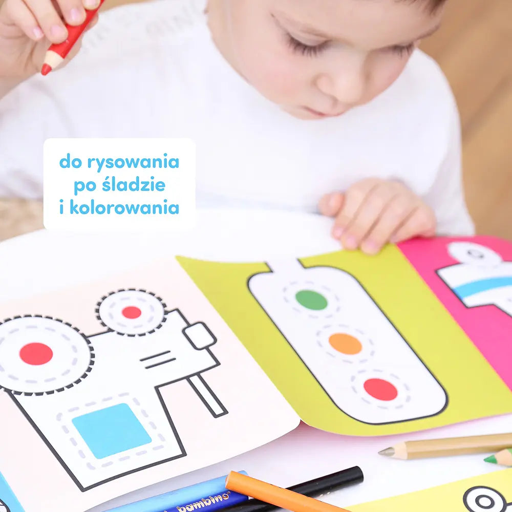 Dłuuugie rysowanki 3+ rysuję po śladzie pojazdy w pracy