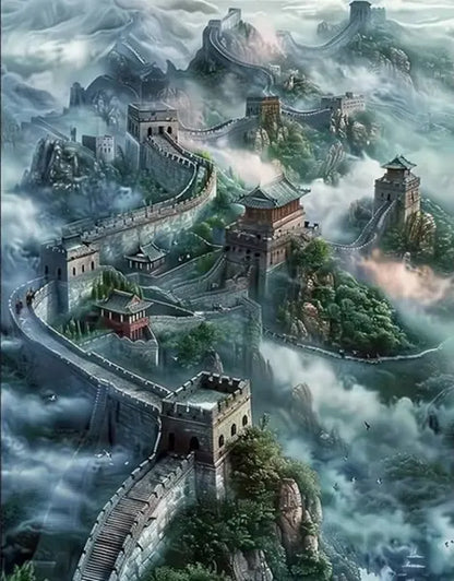 Diamentowa mozaika 30x40 - Mur Chiński we mgle