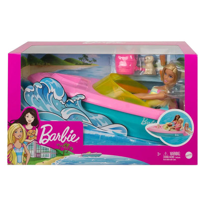 Barbie zestaw lalka + motorówka
