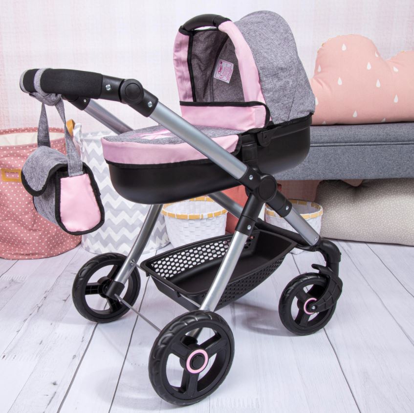 BAYER Stylowy wózek d/lalek szar+róż 12633AA 26334