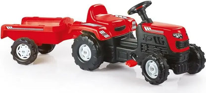 Traktor na pedały z przyczepą, czerwony