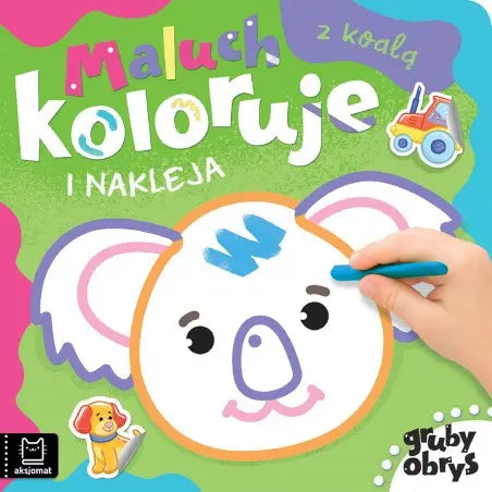 Maluch koloruje i nakleja z koalą gruby obrys