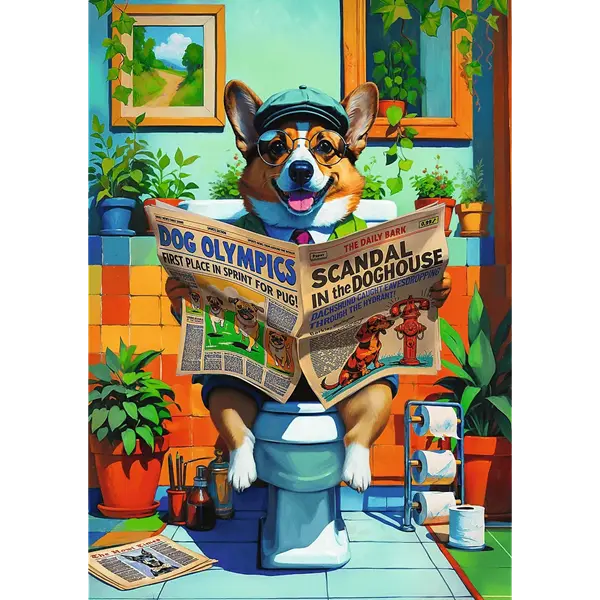 Puzzle Pets and People Stuff 1000 elementów - Corgi w Toalecie