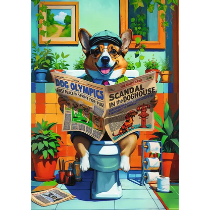 Puzzle Pets and People Stuff 1000 elementów - Corgi w Toalecie