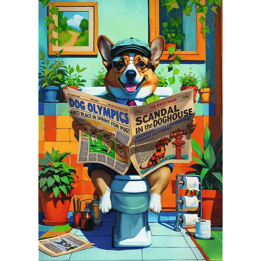 Puzzle Pets and People Stuff 1000 elementów - Corgi w Toalecie