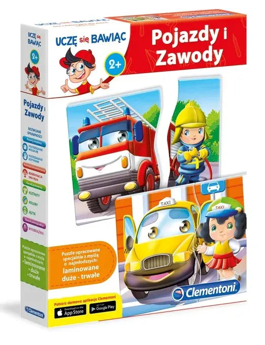 Uczę się bawiąc puzzle pojazdy i zawody