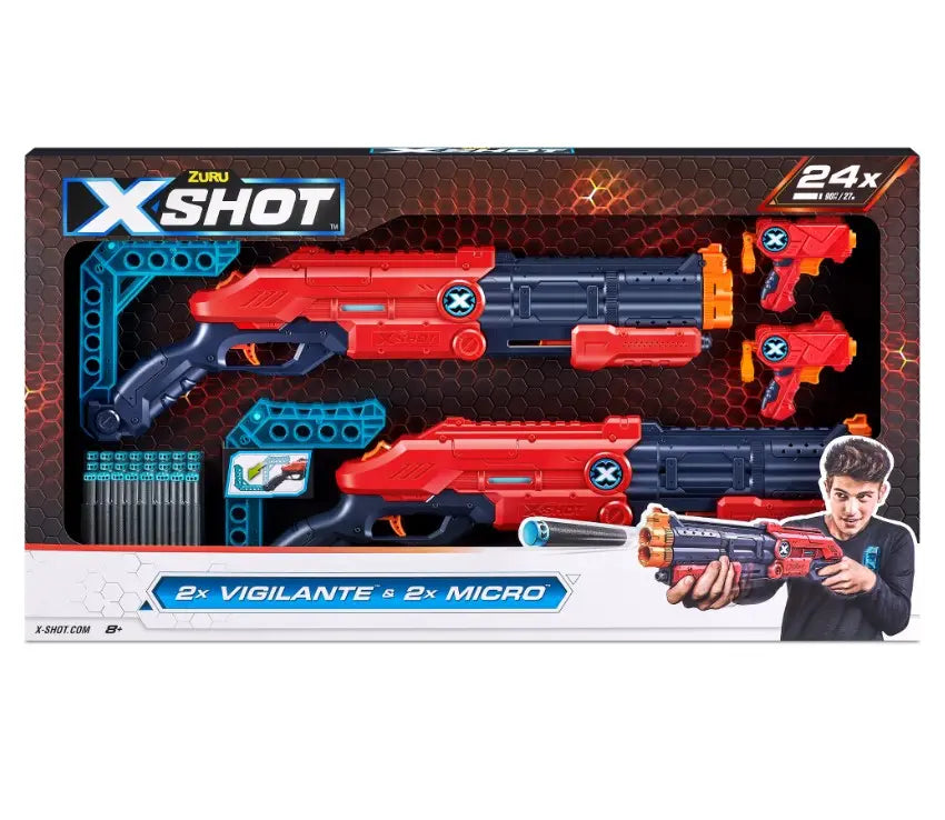 X-SHOT Excel Double Vigilante i 2PK Micro wyrzutnie + 24 strzałki