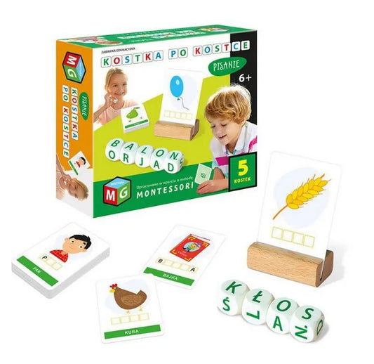 Montessori zabawa edukacyjny kostkapisanie 5 kostek