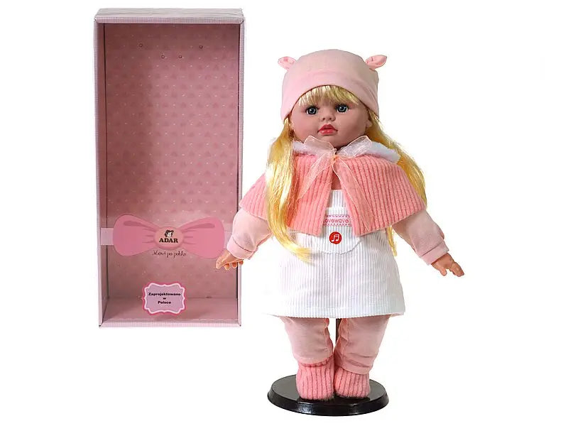 Lalka blondynka 40cm, w zimowym ubranku, śpiewa i mówi po polsku