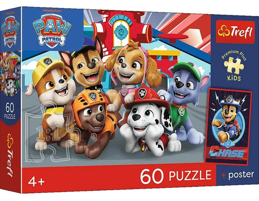 Puzzle Premium Plus Kids Psi Patrol 60 el., Psie popołudnie i kolekcjonerski plakat