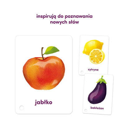 Karty obrazkowe na sznureczku owoce i warzywa 12m+