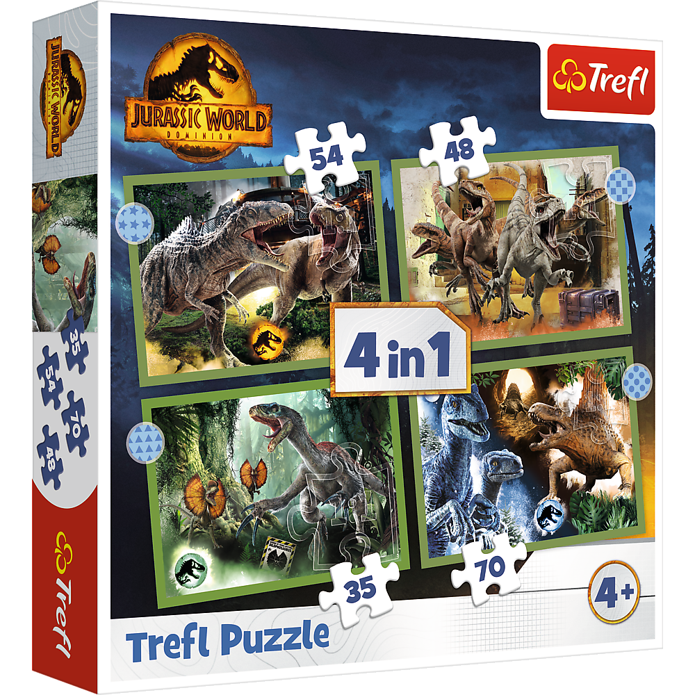 Puzzle 4w1 groźne dinozaury jurassic world