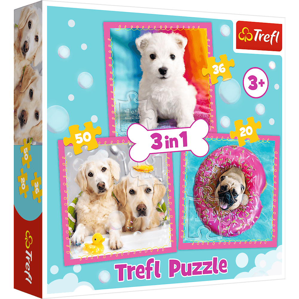 PUZZLE 3w1 Pieski w kąpieli /Trefl 34845