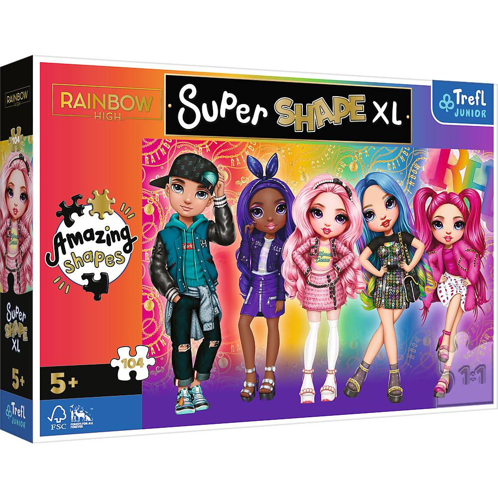 Puzzle super shape xl 104 elementy stylowe rainbow high